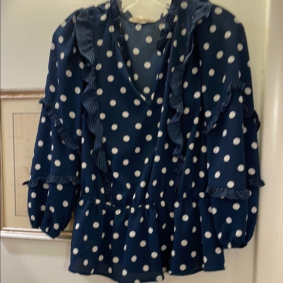 Sweet Wanderer Tops - Sweet Wanderer Navy Blouse with White Dots polka dot M/L